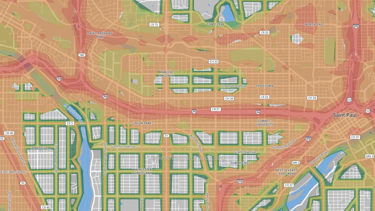 55104, MN Map of Noise Levels in 55104