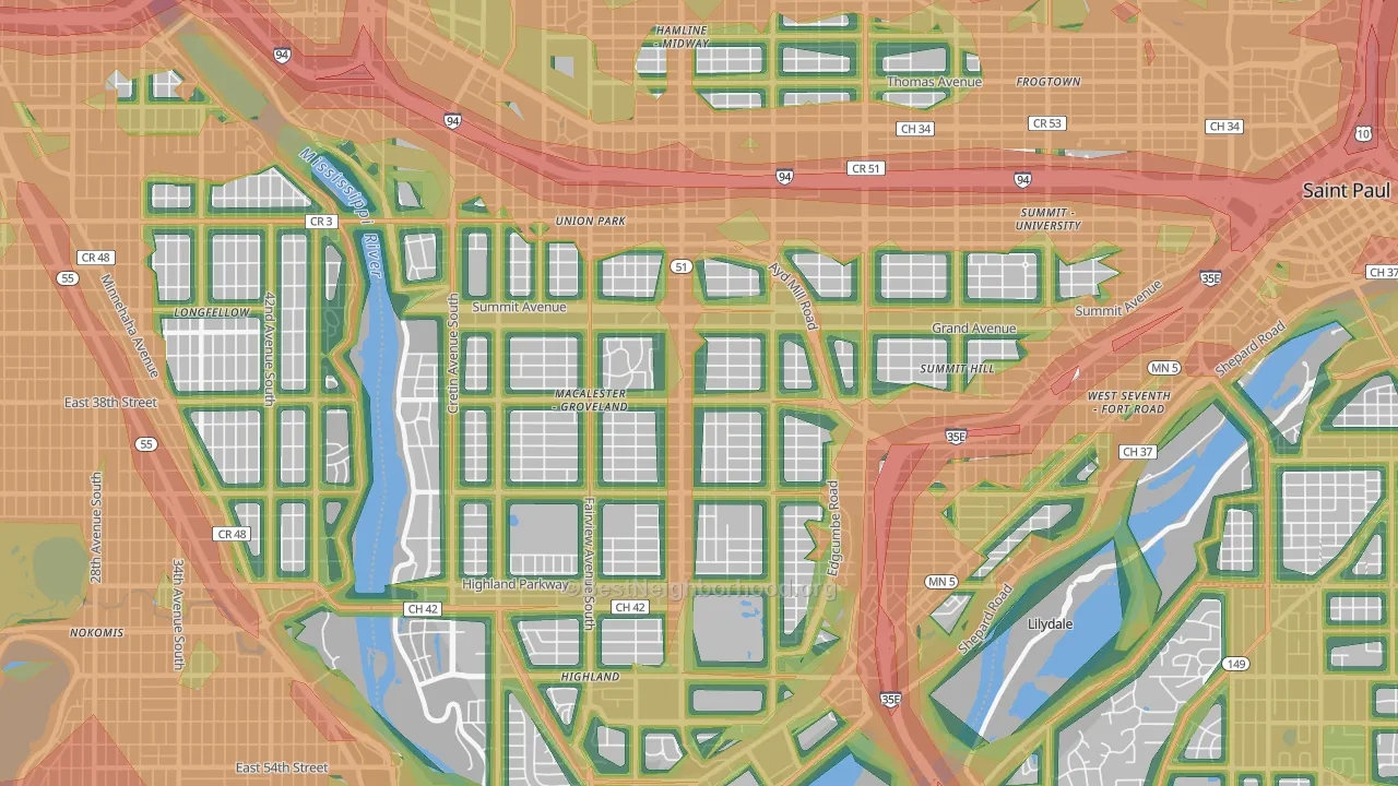 55105, MN Map of Noise Levels in 55105