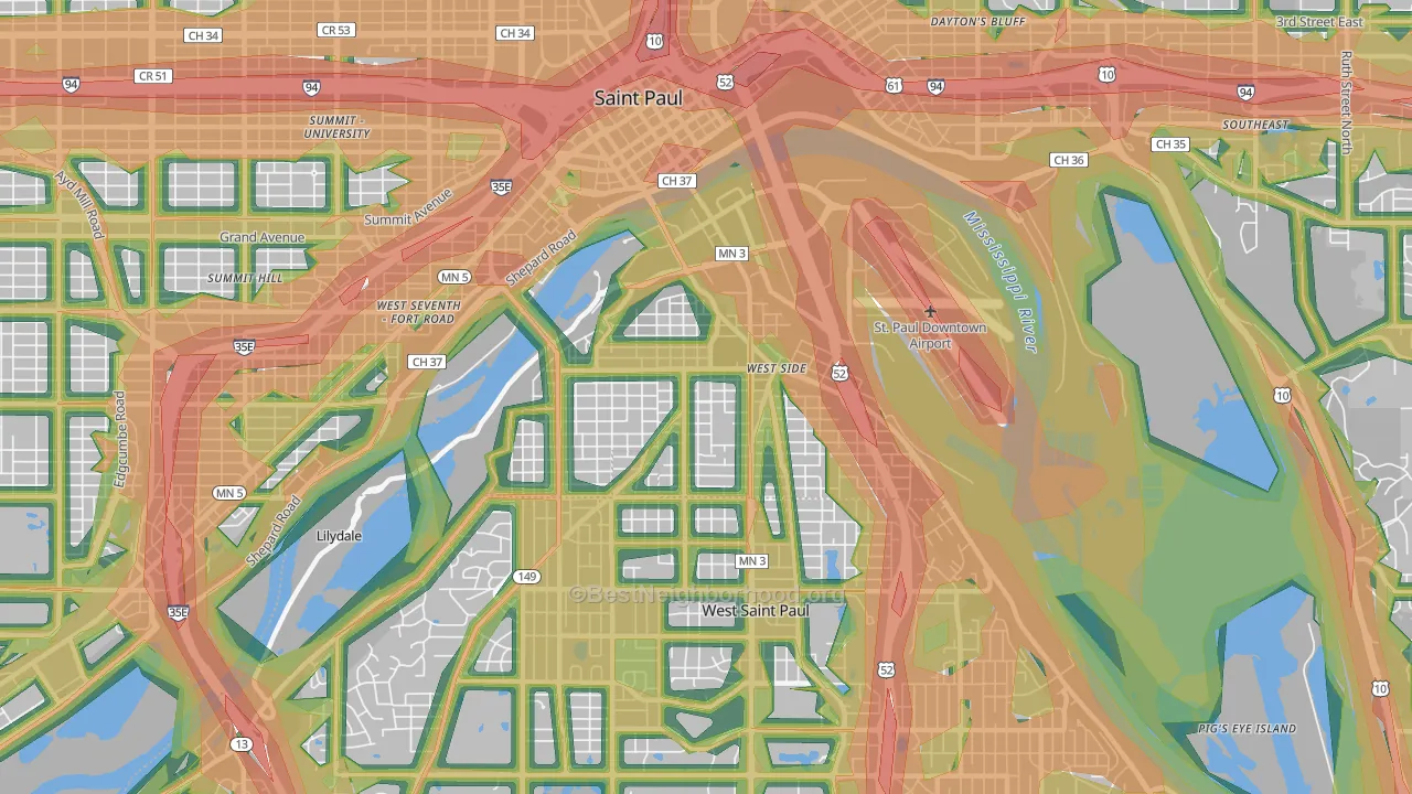 55107, MN Map of Noise Levels in 55107