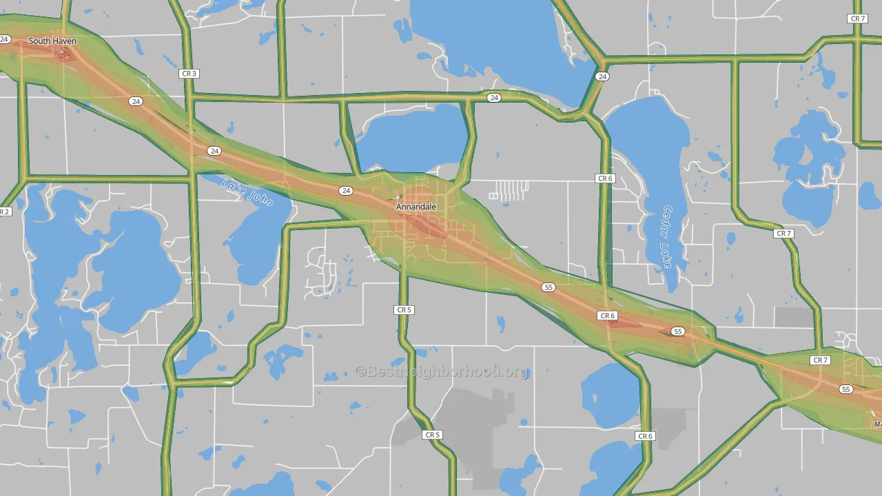 55302, MN Map of Noise Levels in 55302