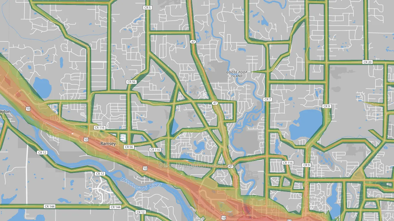 55303, MN Map of Noise Levels in 55303