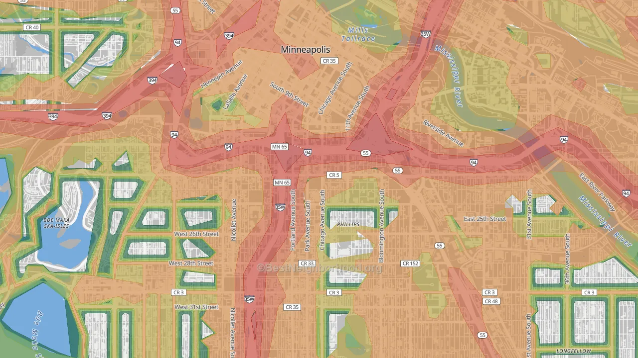55404, MN Map of Noise Levels in 55404