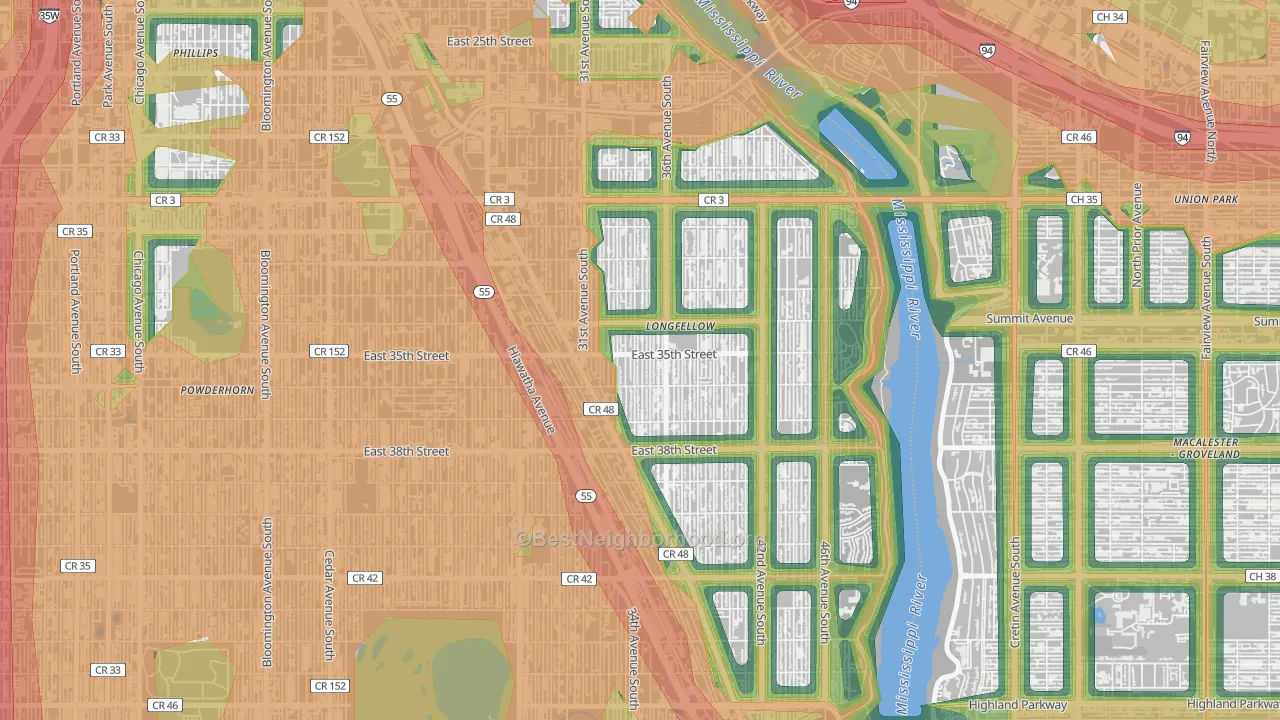 55406, MN Map of Noise Levels in 55406