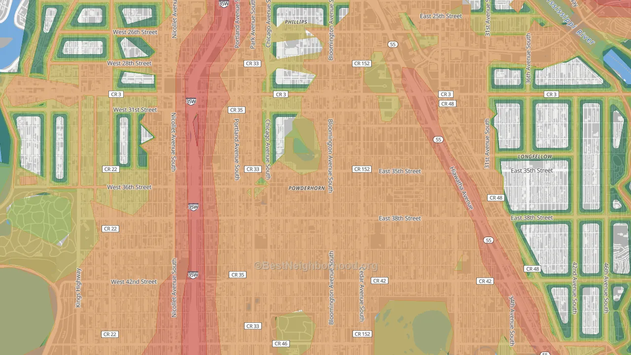 55407, MN Map of Noise Levels in 55407
