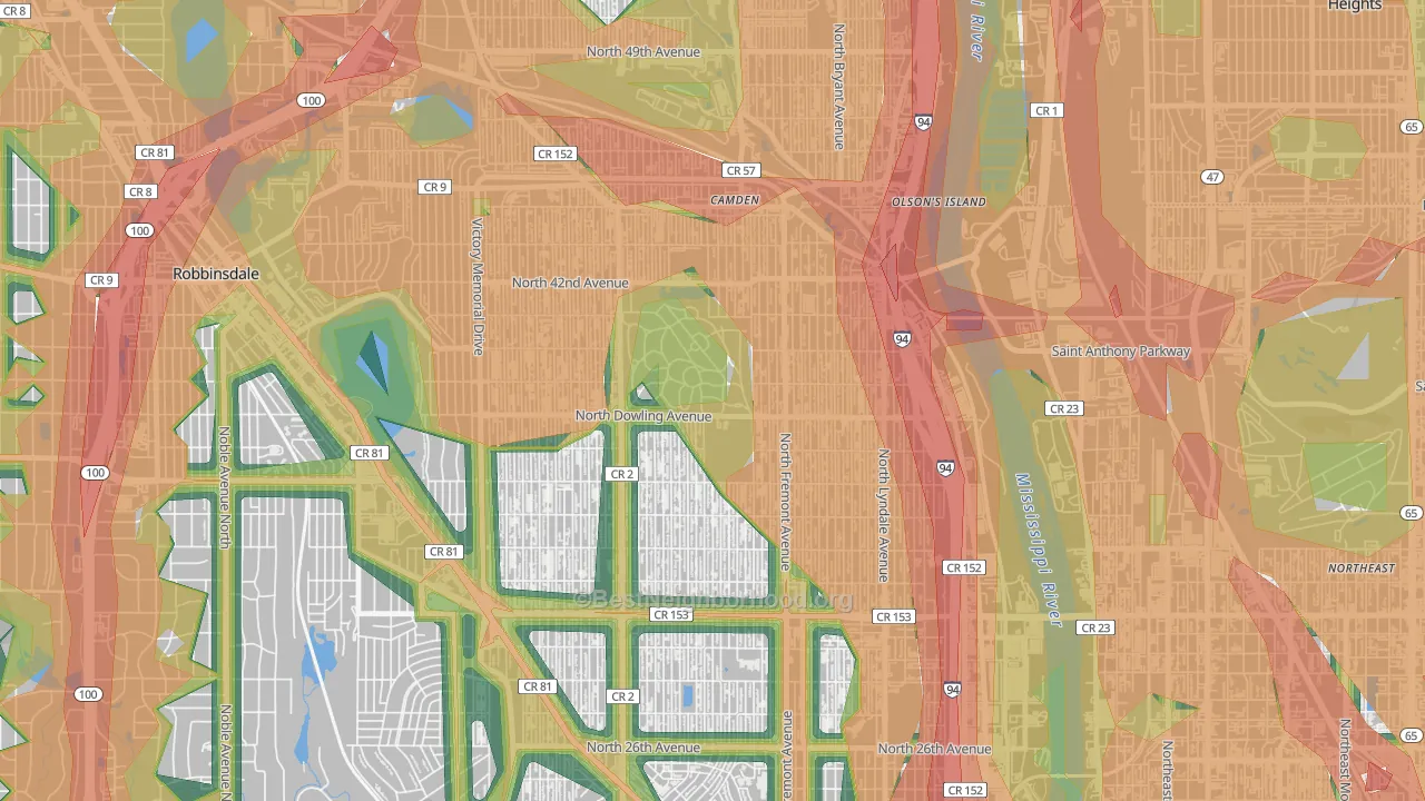 55412, MN Map of Noise Levels in 55412