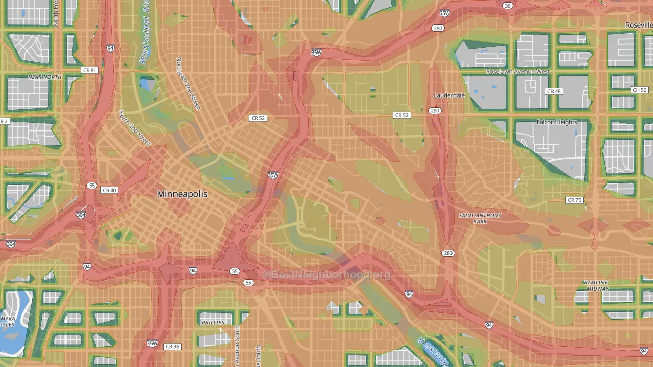 55414, MN Map of Noise Levels in 55414