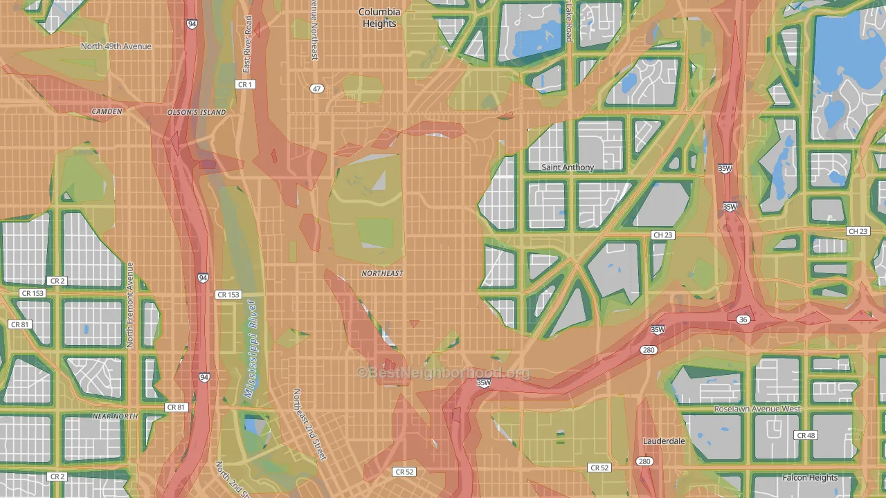 55418, MN Map of Noise Levels in 55418