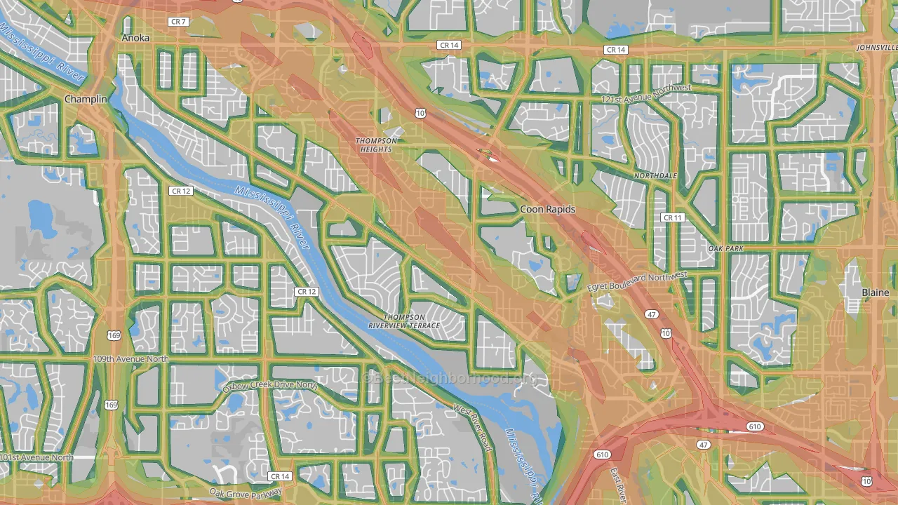 55433, MN Map of Noise Levels in 55433