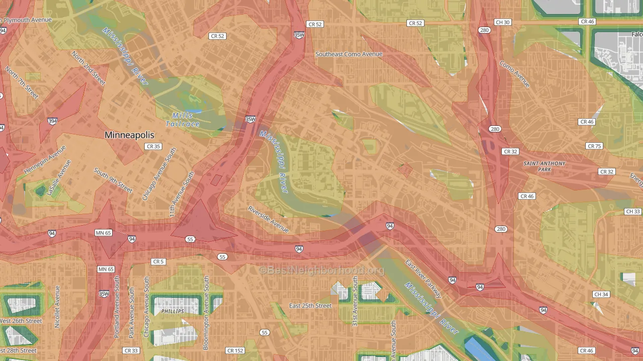 55455, MN Map of Noise Levels in 55455