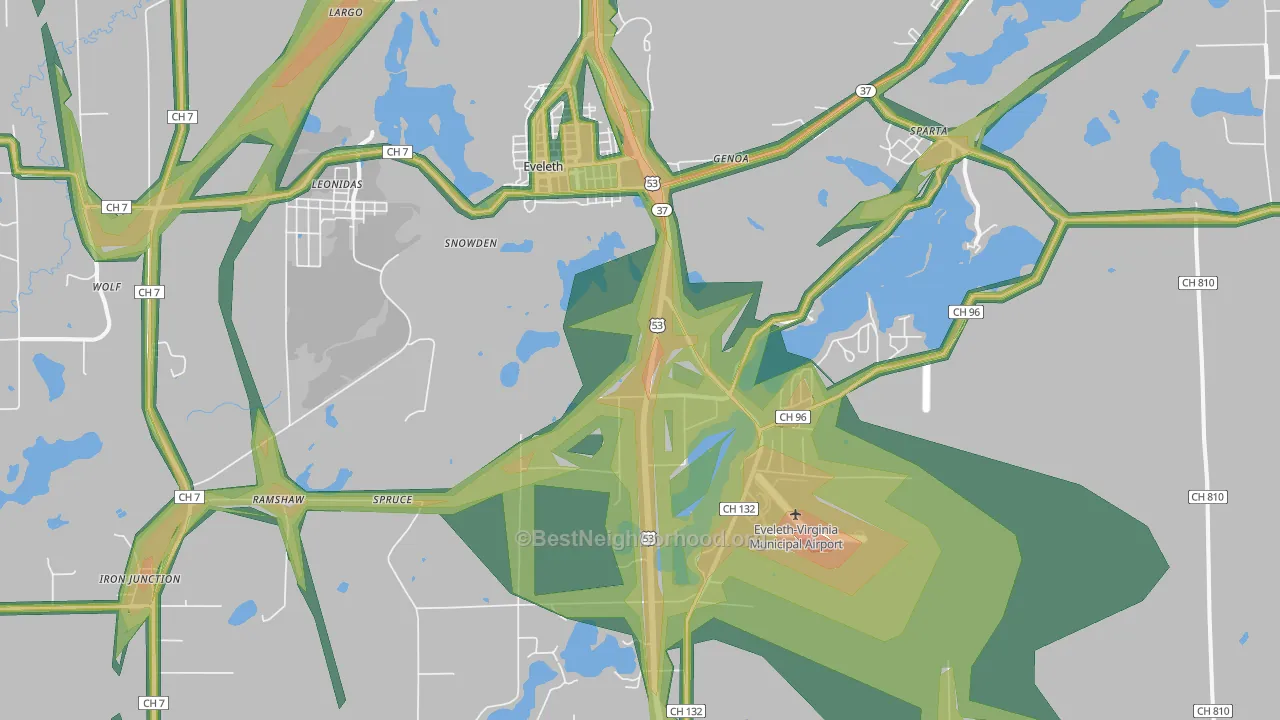 55734, MN Map of Noise Levels in 55734