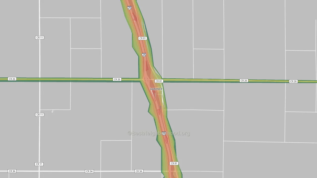 58036, ND Map of Noise Levels in 58036
