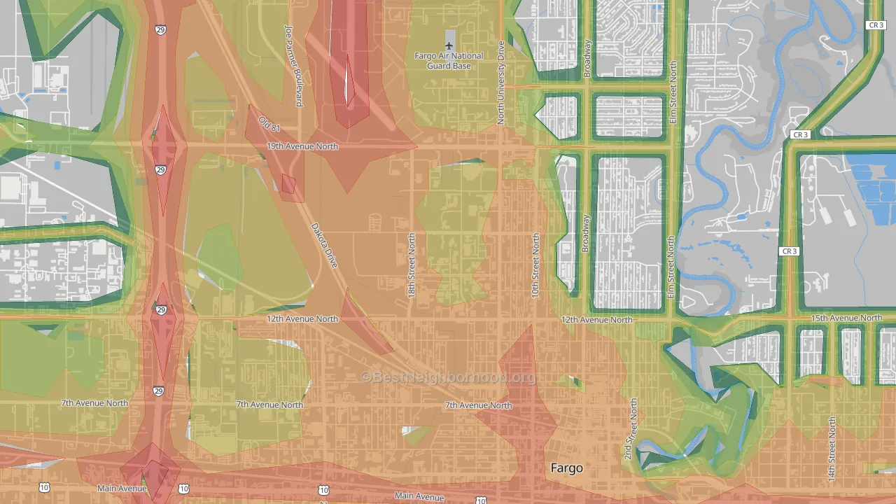 58105, ND Map of Noise Levels in 58105