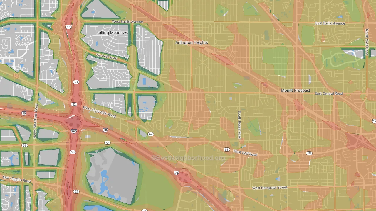 60005, IL Map of Noise Levels in 60005