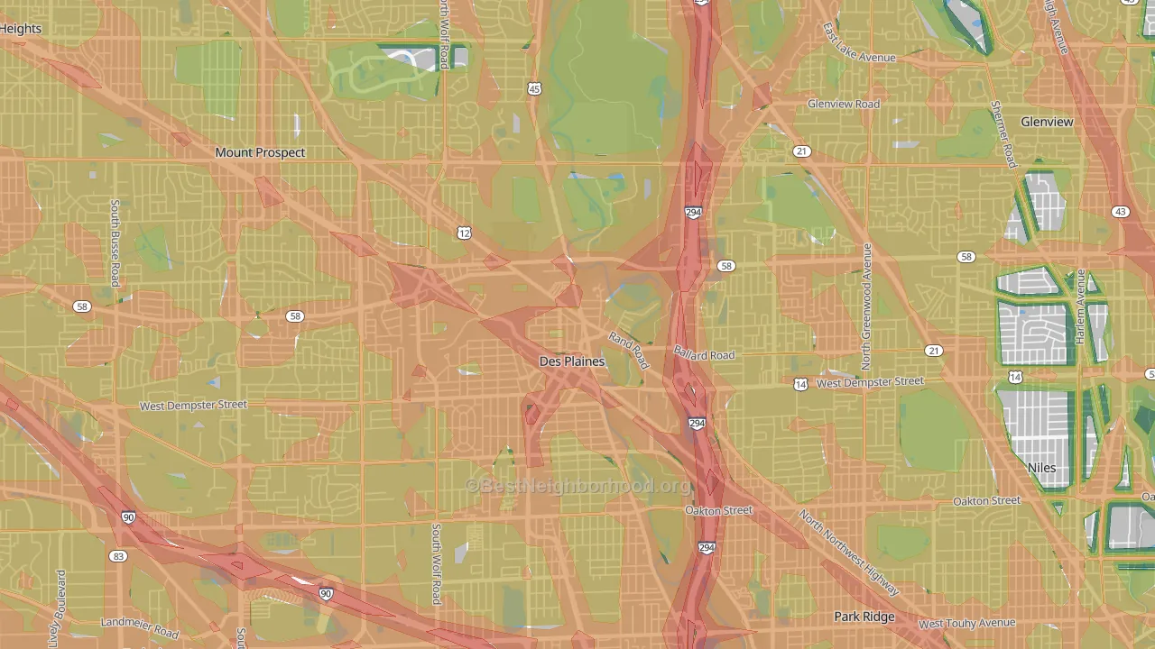 60016, IL Map of Noise Levels in 60016
