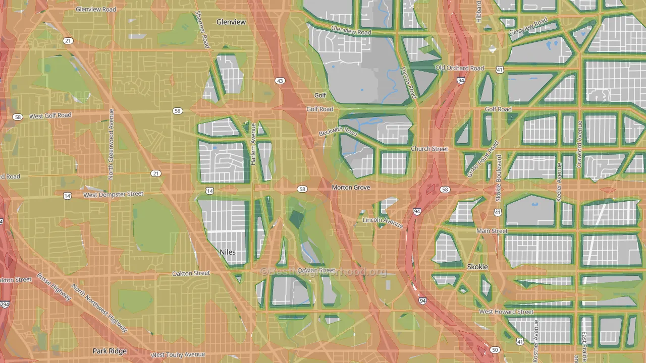 60053, IL Map of Noise Levels in 60053