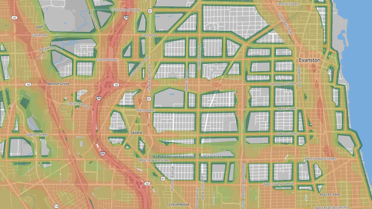 60076, IL Map of Noise Levels in 60076