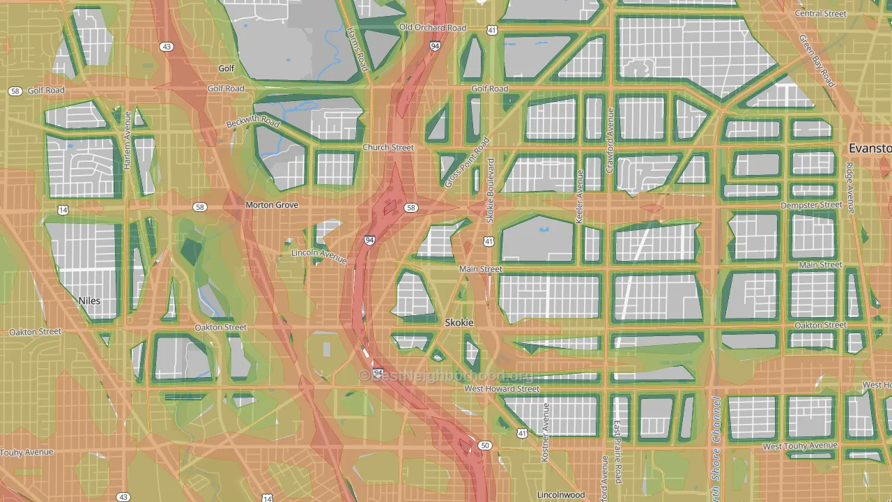 60077, IL Map of Noise Levels in 60077