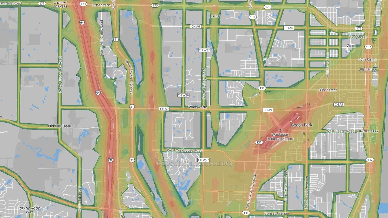 60083, IL Map of Noise Levels in 60083