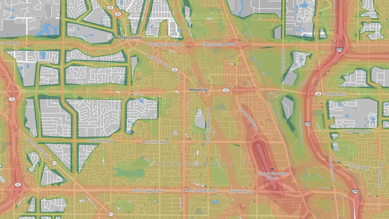 60090, IL Map of Noise Levels in 60090