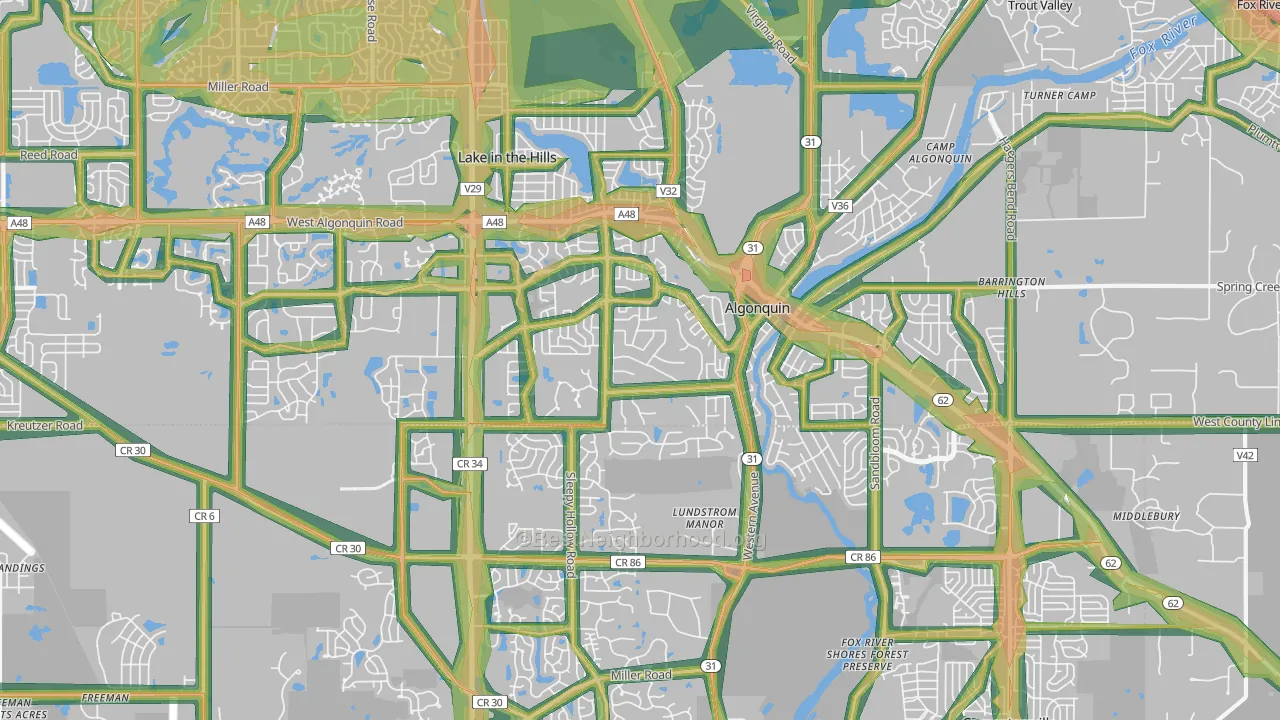 60102, IL Map of Noise Levels in 60102