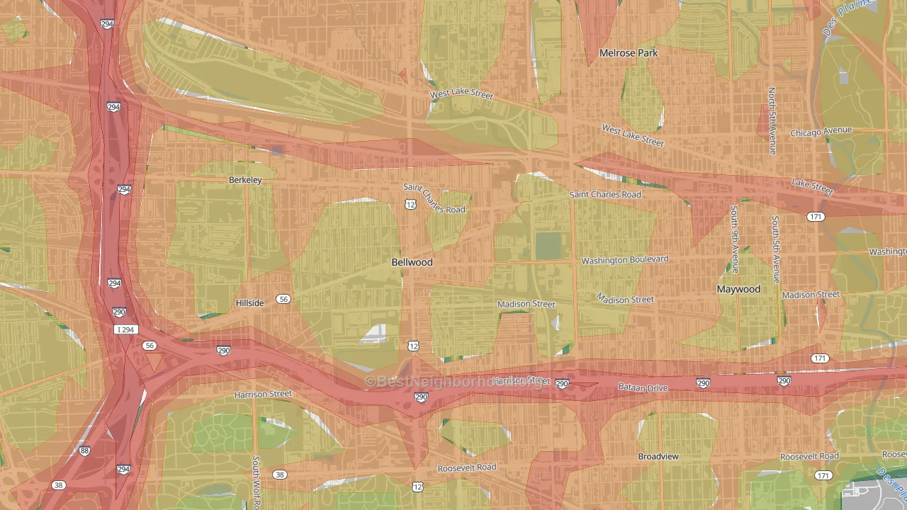 60104, IL Map of Noise Levels in 60104