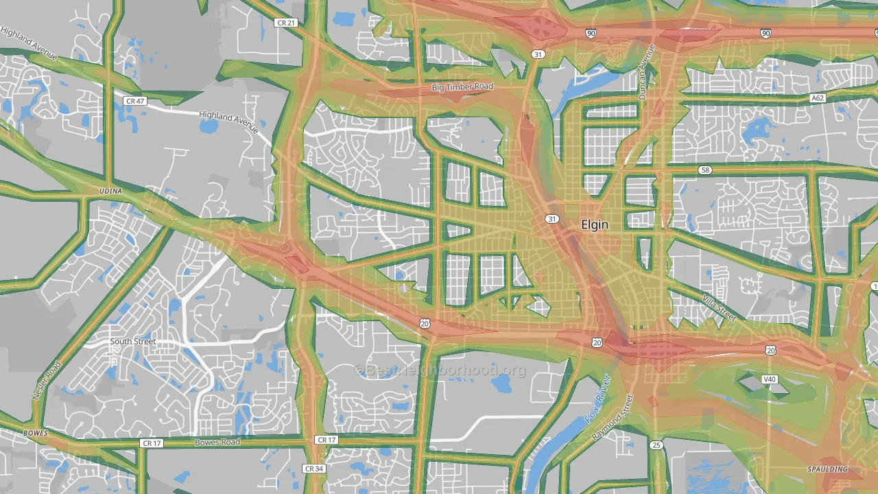 60123, IL Map of Noise Levels in 60123