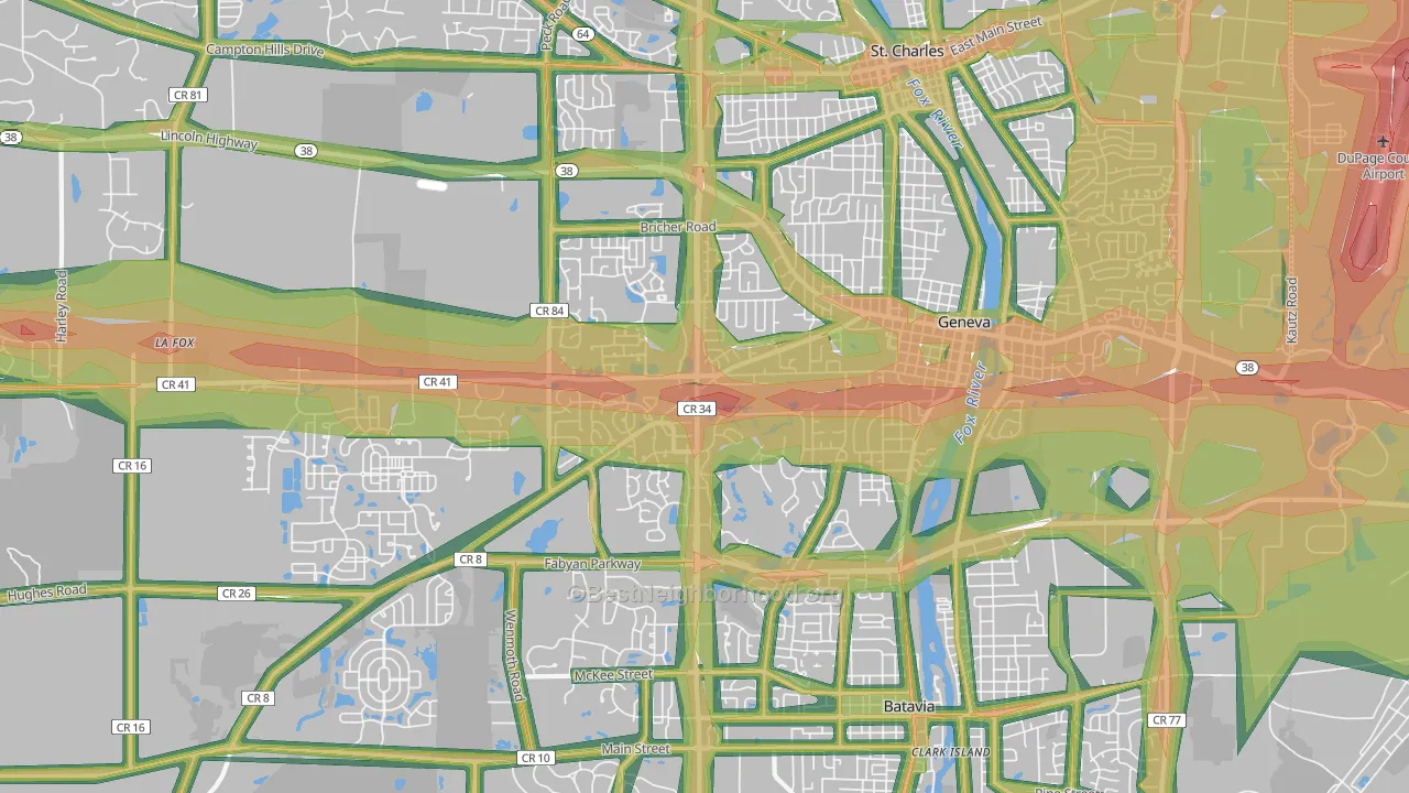 60134, IL Map of Noise Levels in 60134