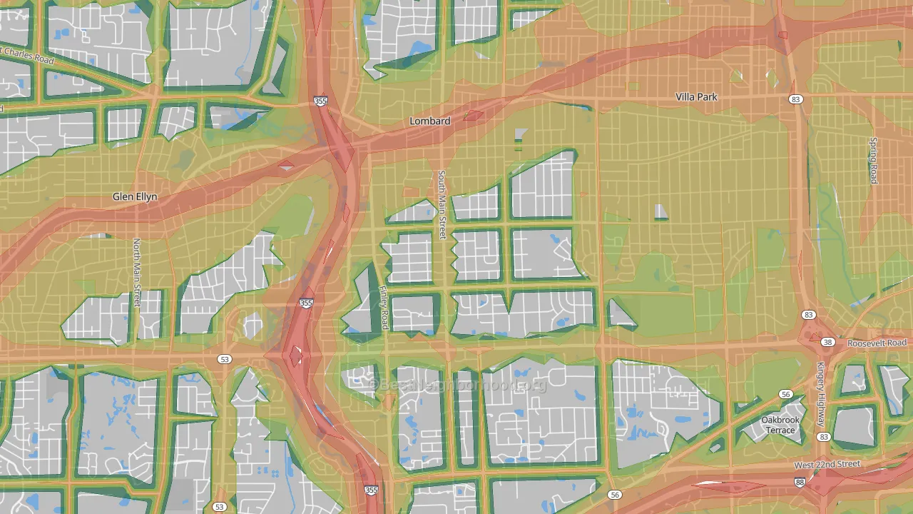 60148, IL Map of Noise Levels in 60148
