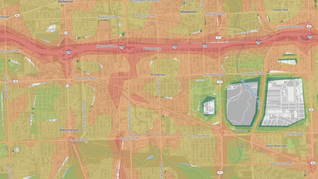 60155, IL Map of Noise Levels in 60155