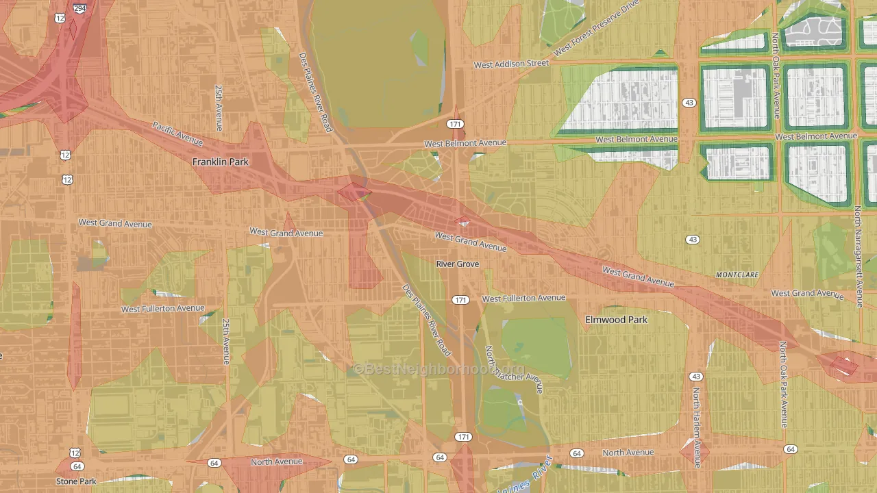 60171, IL Map of Noise Levels in 60171