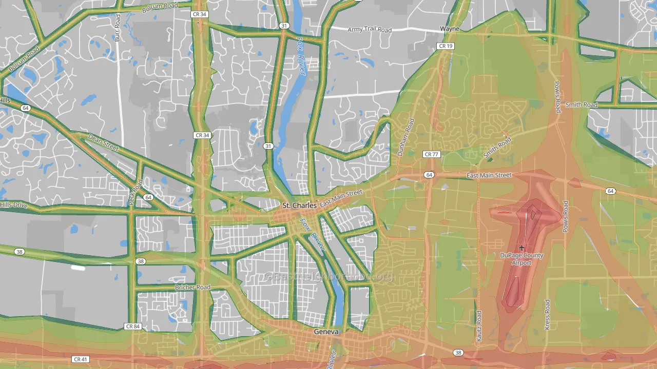 60174, IL Map of Noise Levels in 60174