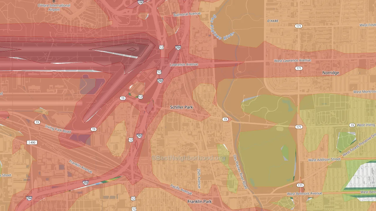 60176, IL Map of Noise Levels in 60176