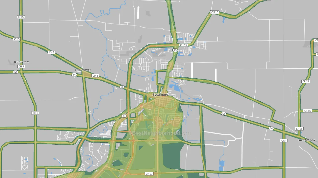 60178, IL Map of Noise Levels in 60178