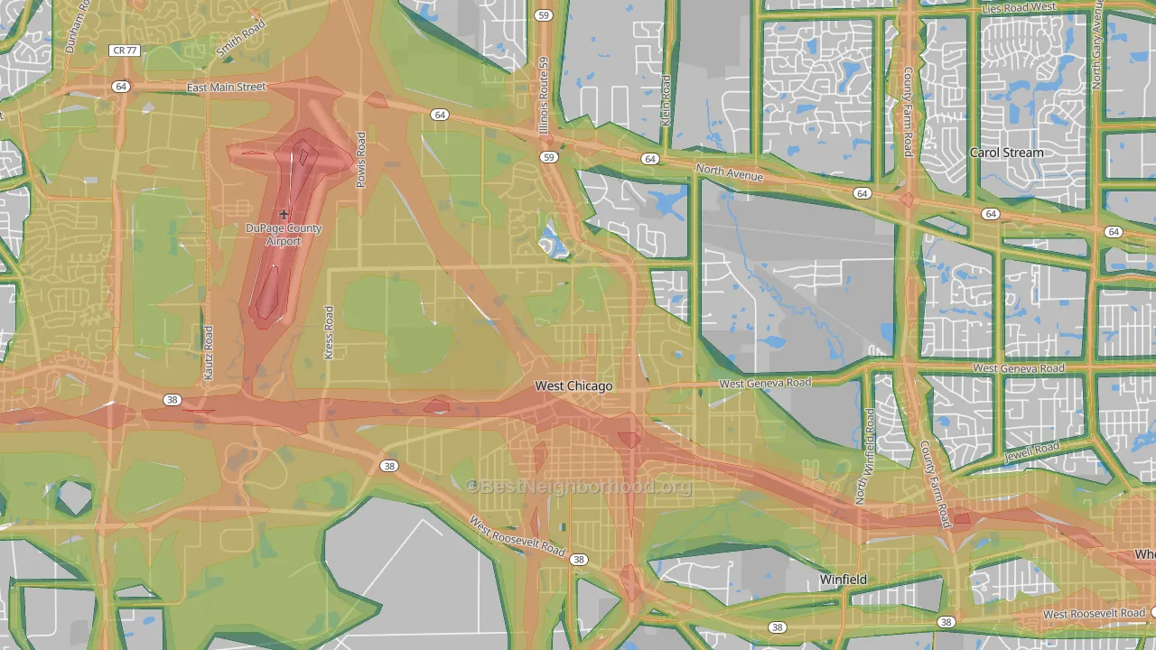 60185, IL Map of Noise Levels in 60185