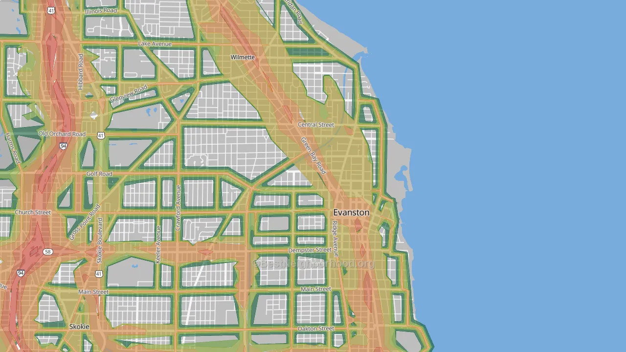 60201, IL Map of Noise Levels in 60201