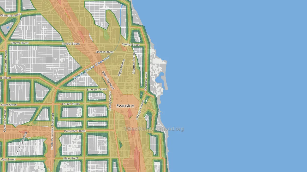 60208, IL Map of Noise Levels in 60208