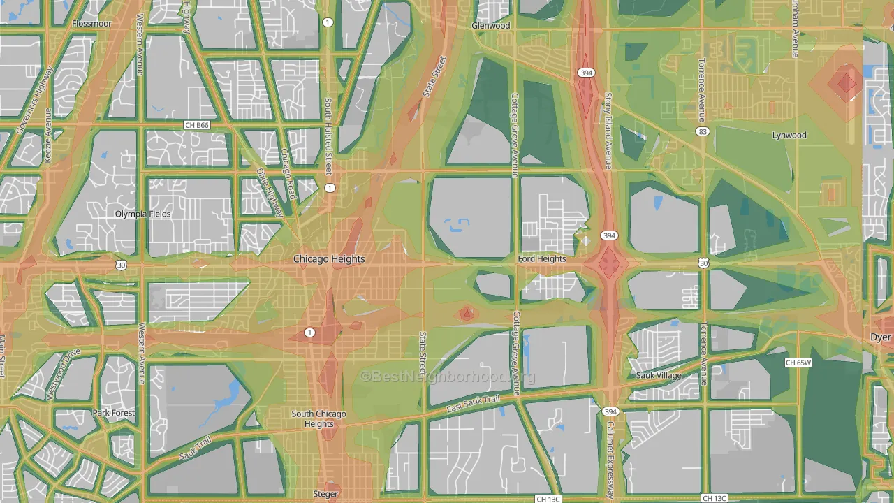 60411, IL Map of Noise Levels in 60411