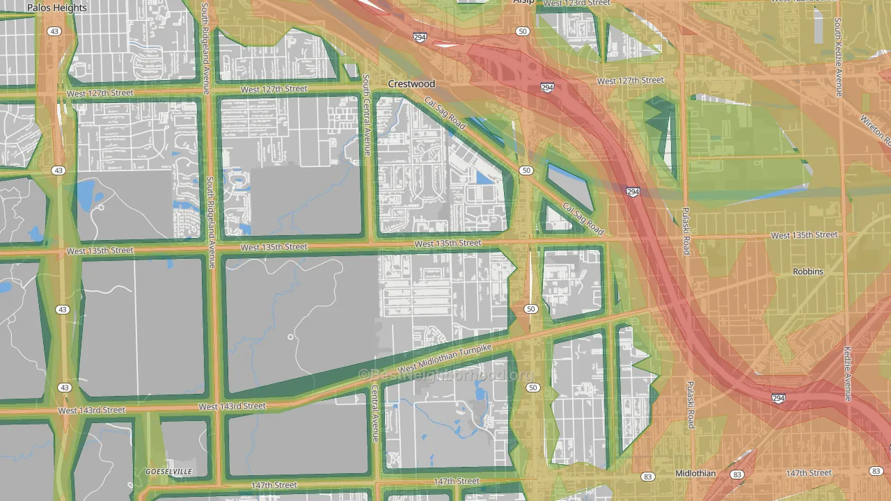60418, IL Map of Noise Levels in 60418