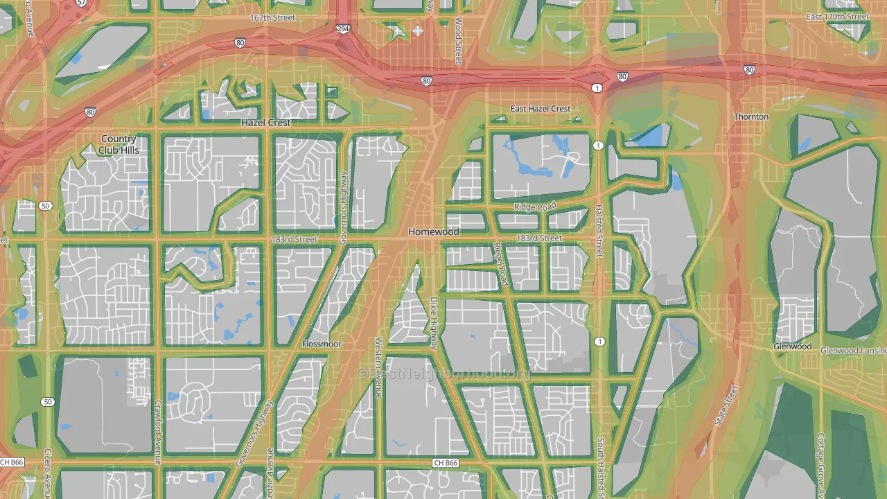 60430, IL Map of Noise Levels in 60430