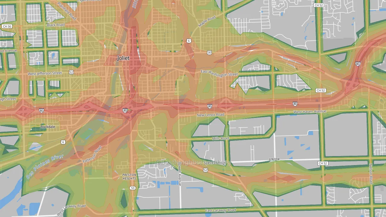 60433, IL Map of Noise Levels in 60433