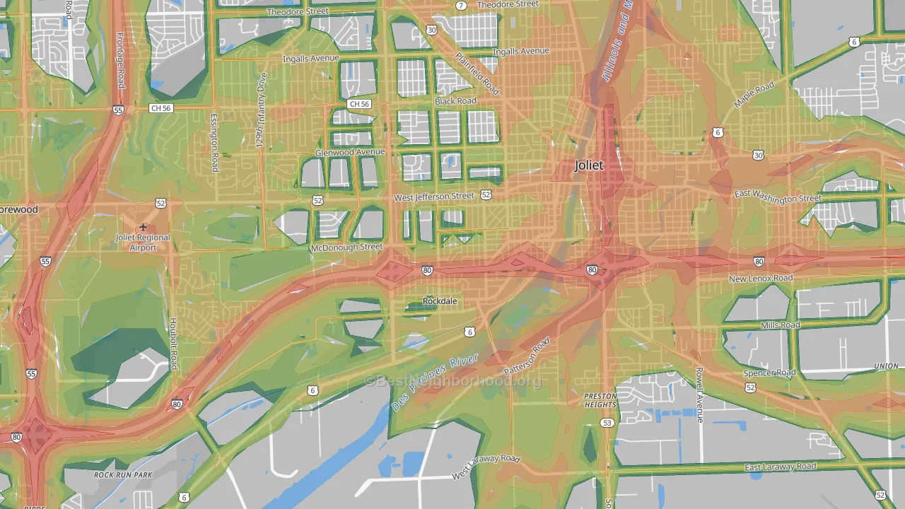 60436, IL Map of Noise Levels in 60436