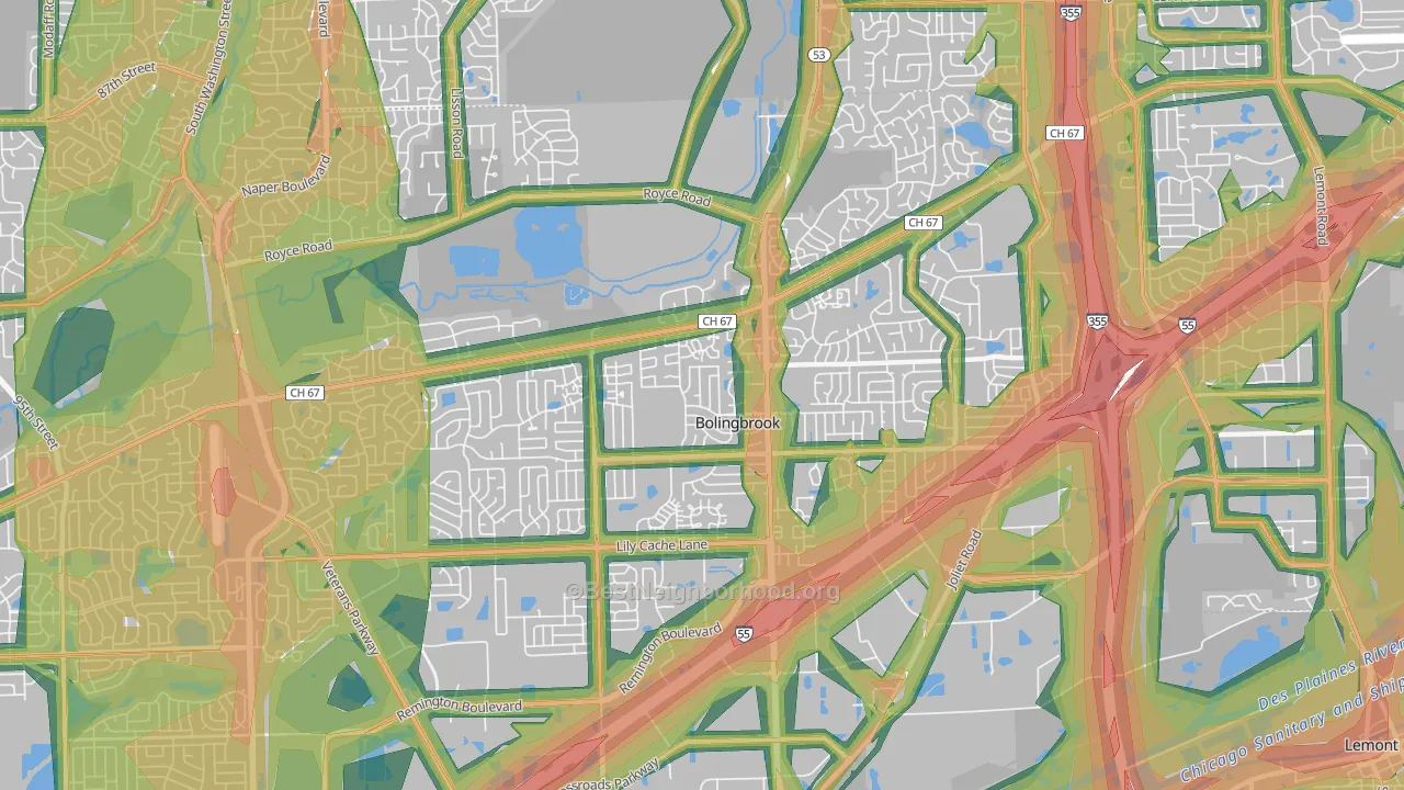 60440, IL Map of Noise Levels in 60440