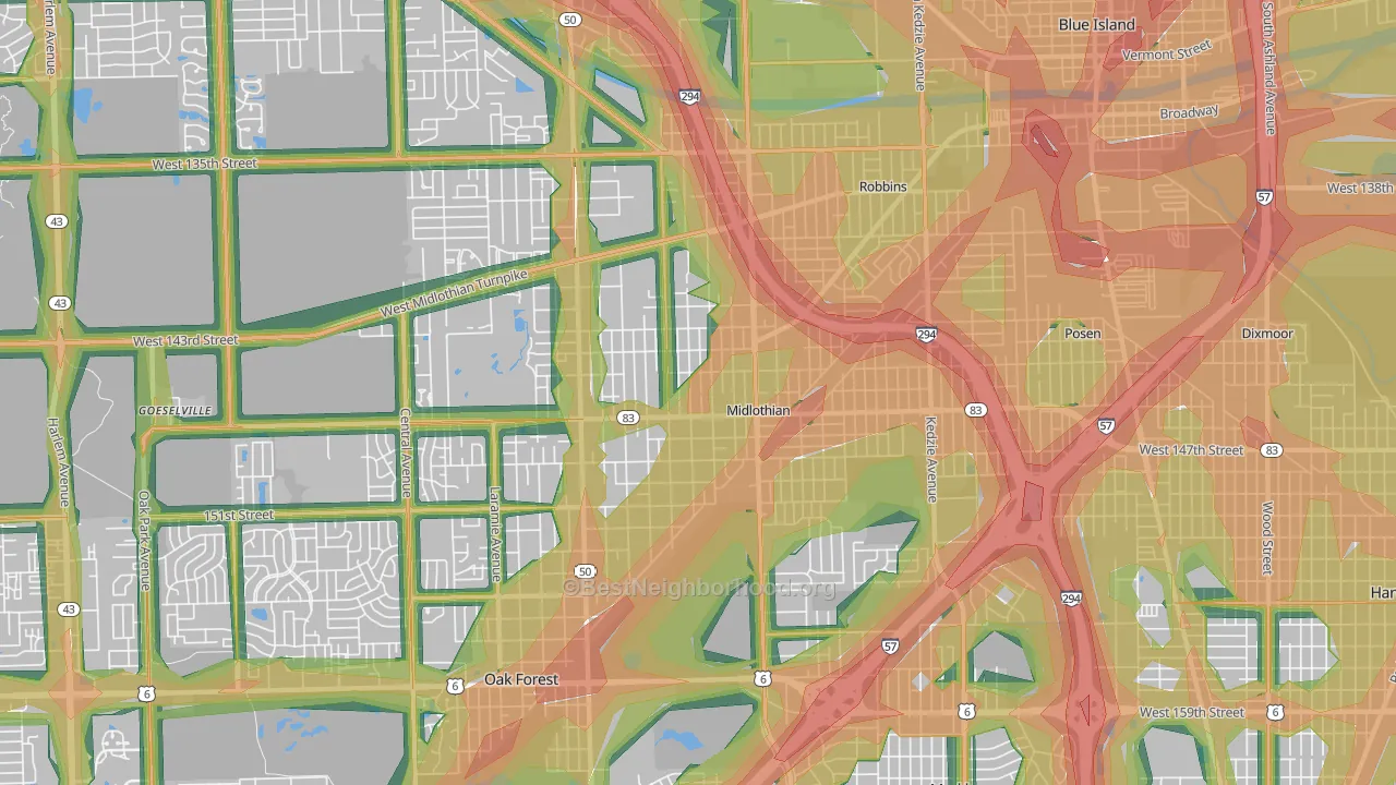 60445, IL Map of Noise Levels in 60445