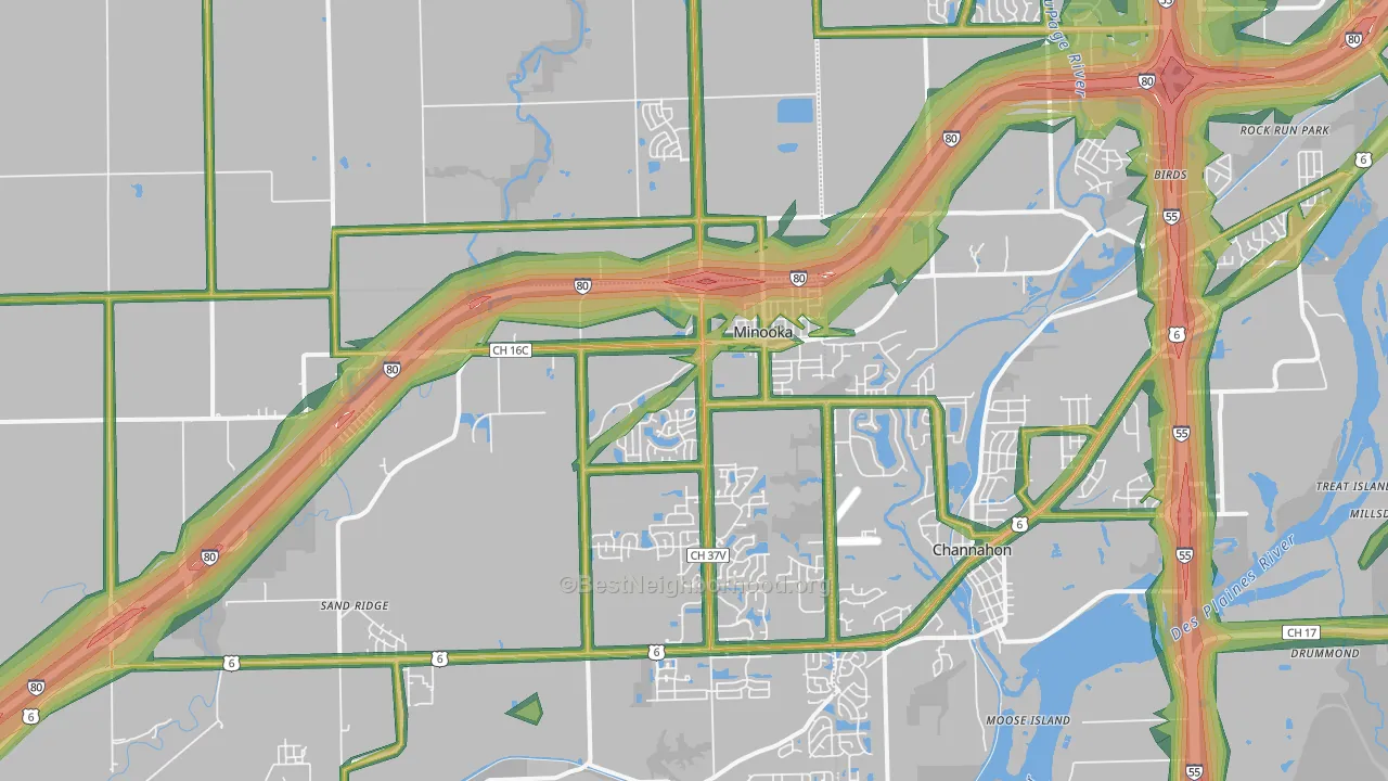 60447, IL Map of Noise Levels in 60447