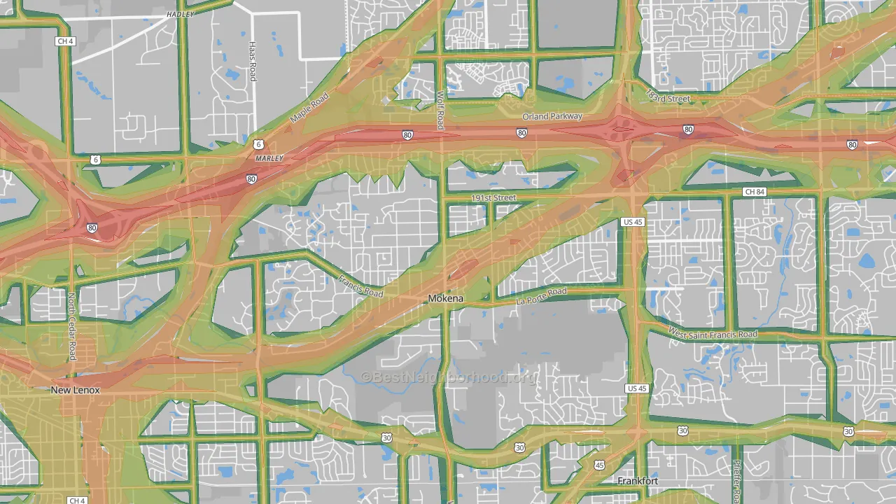 60448, IL Map of Noise Levels in 60448