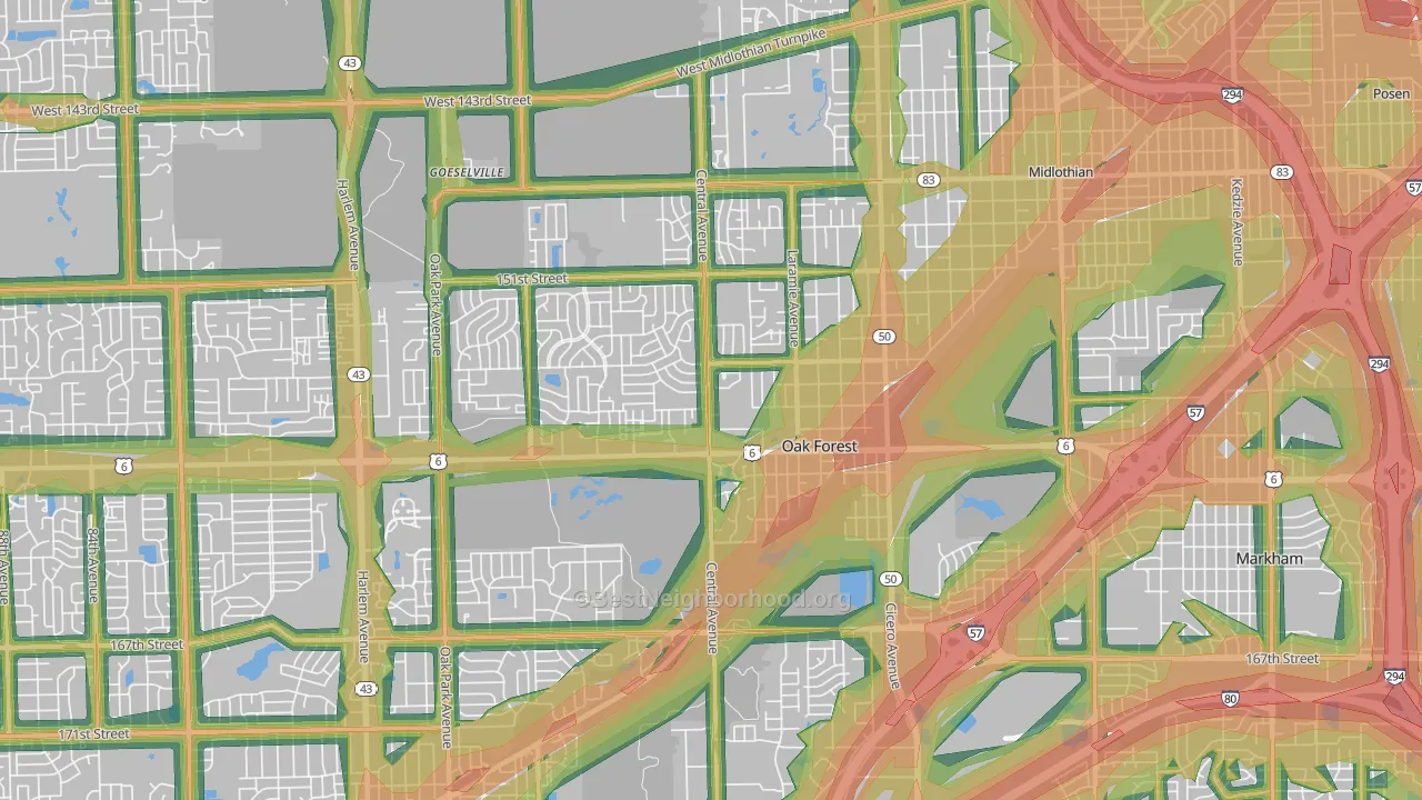 60452, IL Map of Noise Levels in 60452
