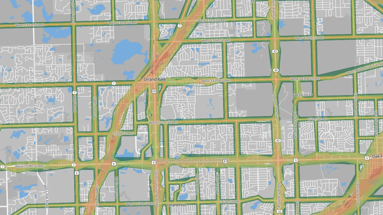 60462, IL Map of Noise Levels in 60462