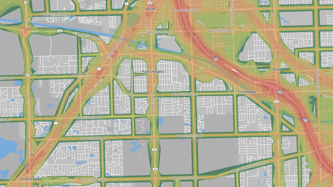 60463, IL Map of Noise Levels in 60463
