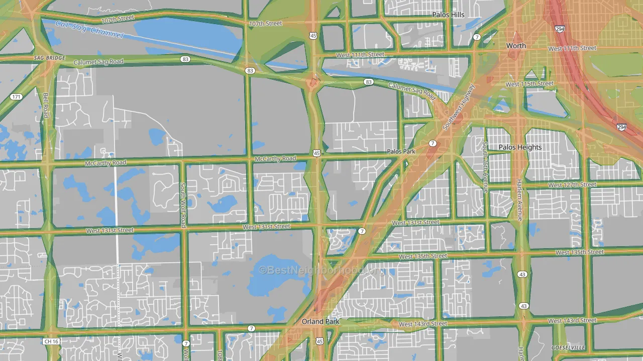 60464, IL Map of Noise Levels in 60464