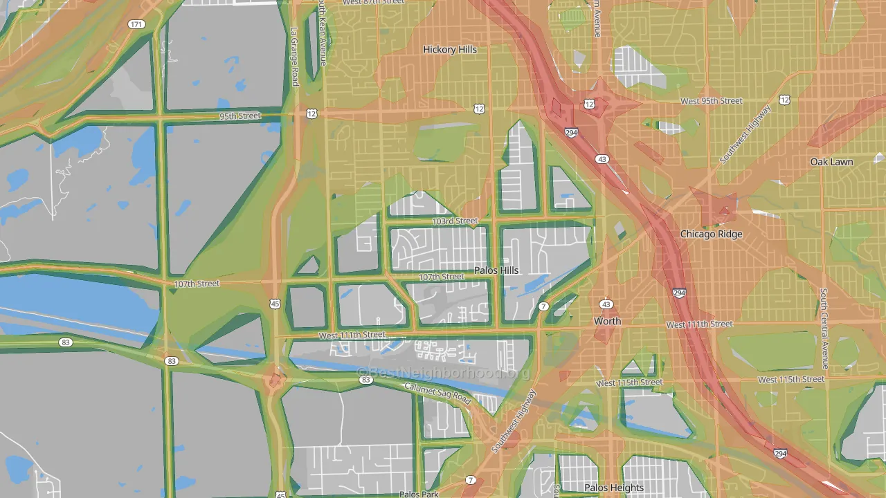 60465, IL Map of Noise Levels in 60465